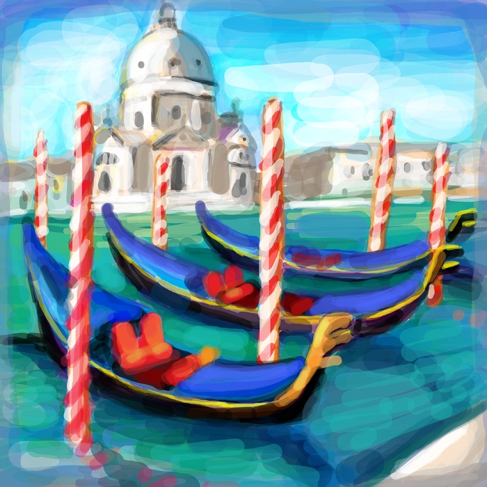 Gondolas In Venice With Santa Maria Della Salute