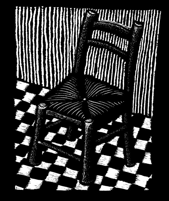 Wicker Chair on Checkerboard Floor