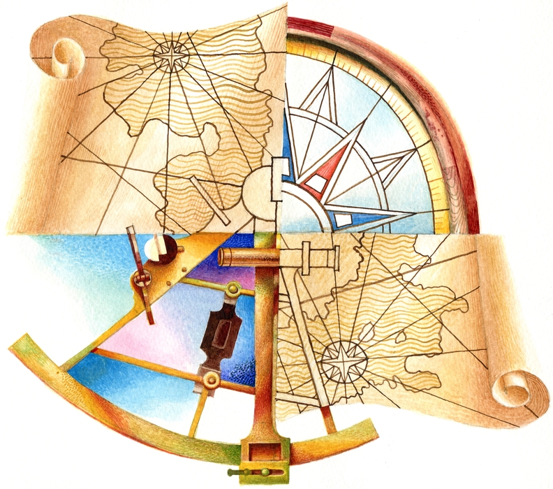 Nautical Navigation Maps with Sextant