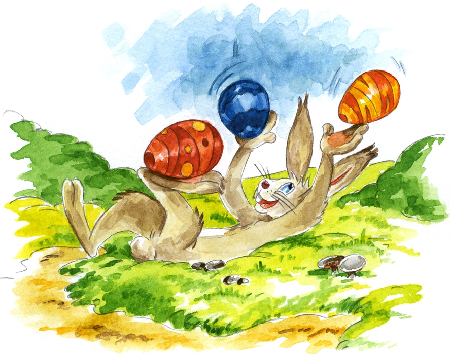 Easter Bunny Juggles Eggs
