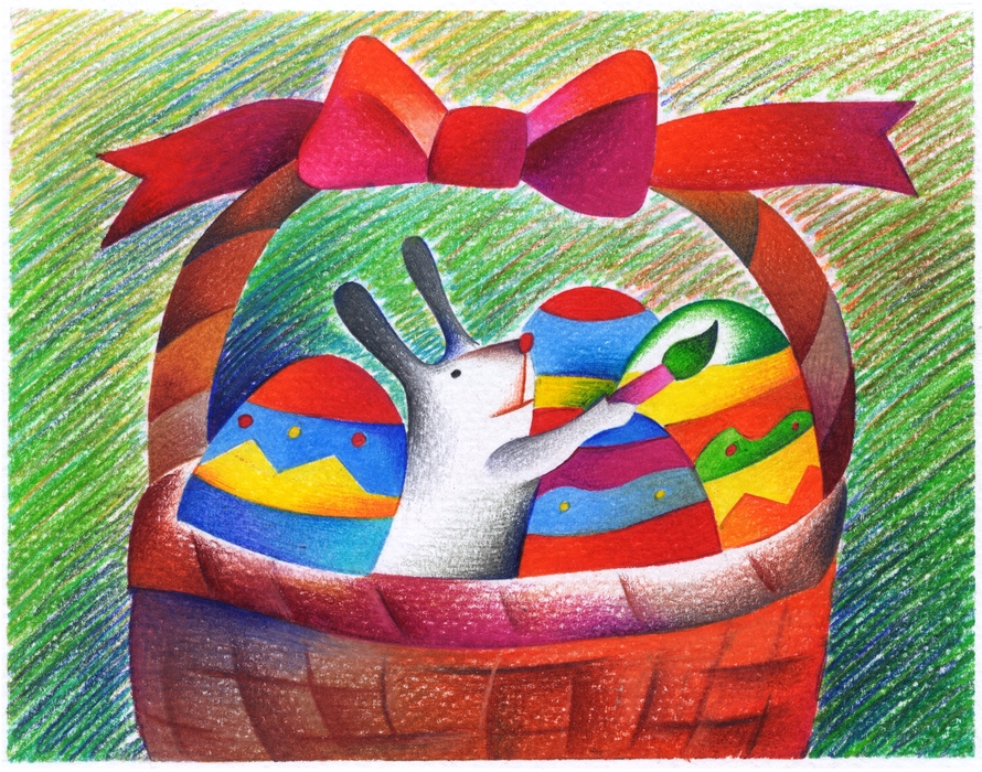 Easter Basket with Bunny and Eggs