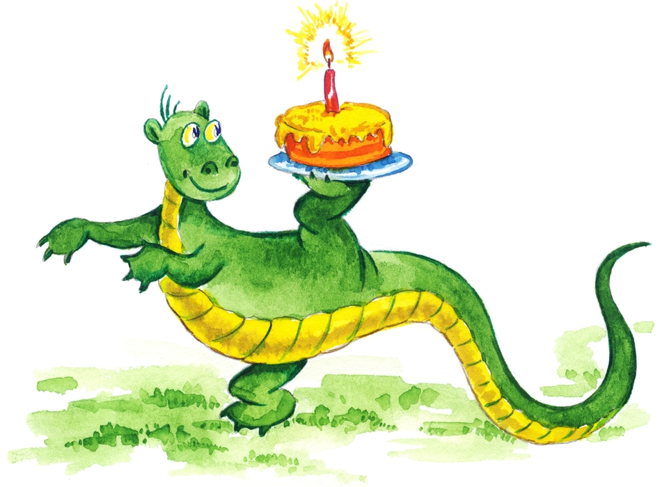 Party Dragon with Birthday Cake
