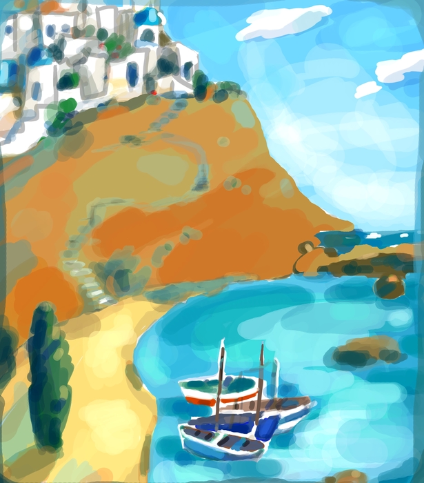 Greek Seaside Village With Boats