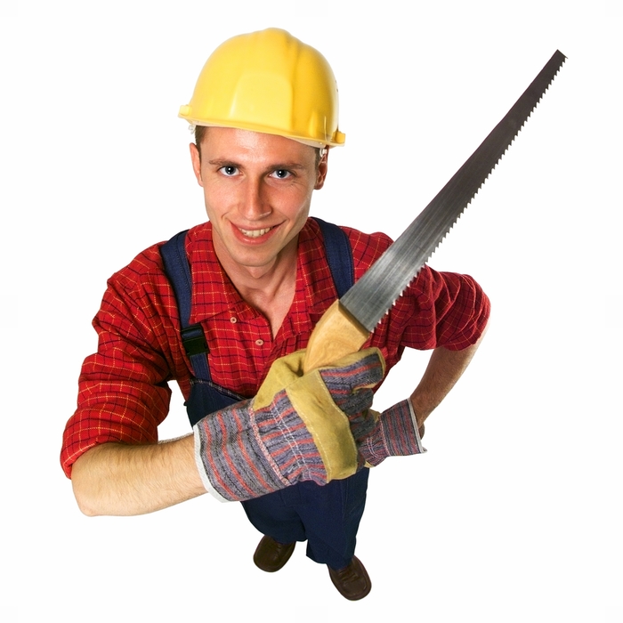 Construction Worker with Hand Saw