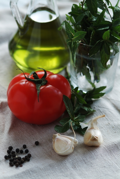 Garlic Cloves, Tomatoes, Olive Oil and Spices