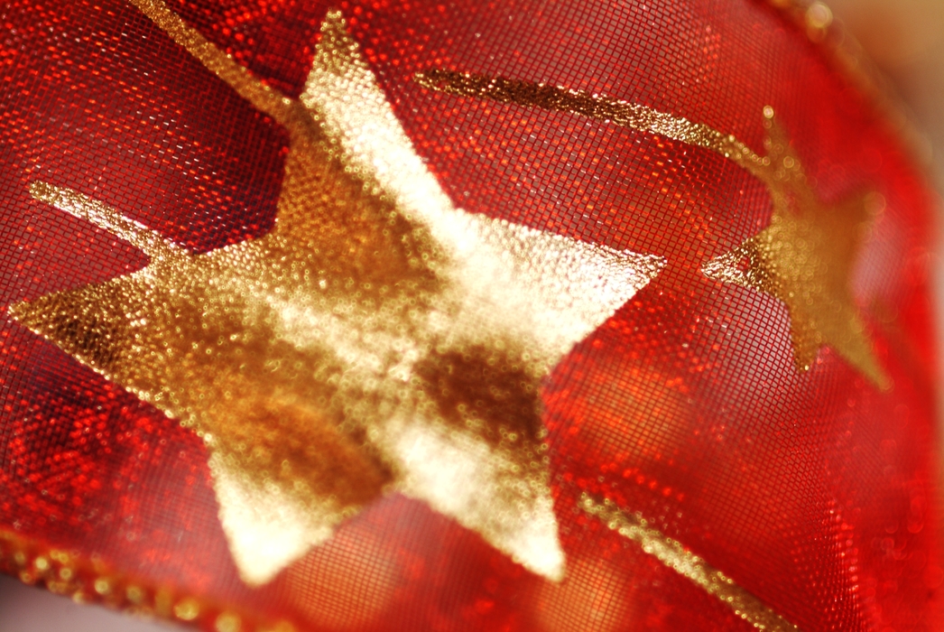 Christmas Ornaments: Gold Star on Red Fabric