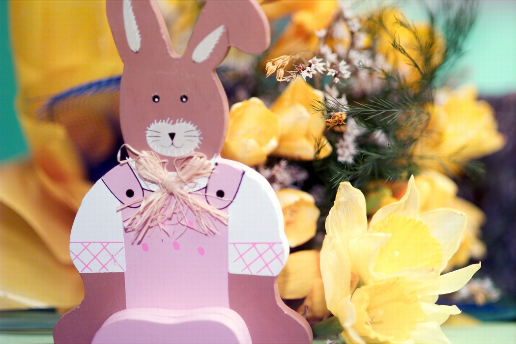 Easter Bunny with Yellow Easter Flowers