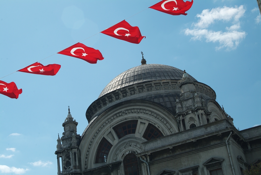 Turkish Flags with Mosque,  Istanbul Turkey