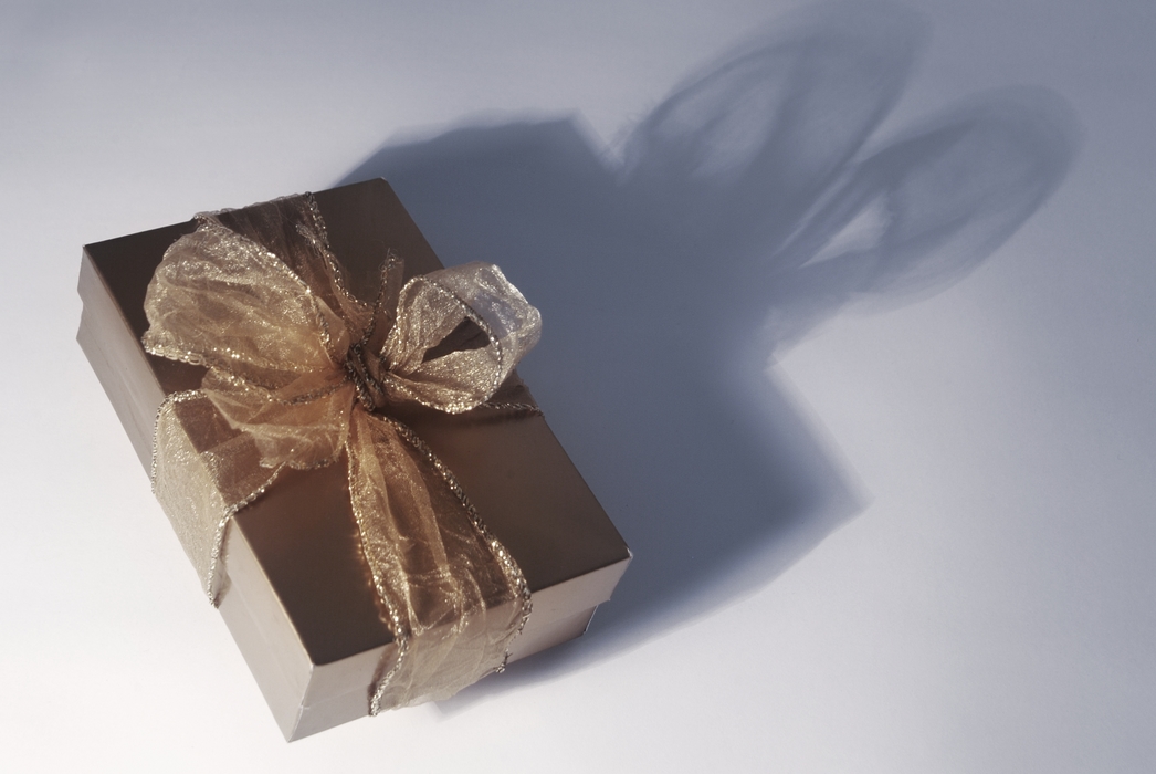Fancy Bow on Wedding Gift with Dramatic Shadow
