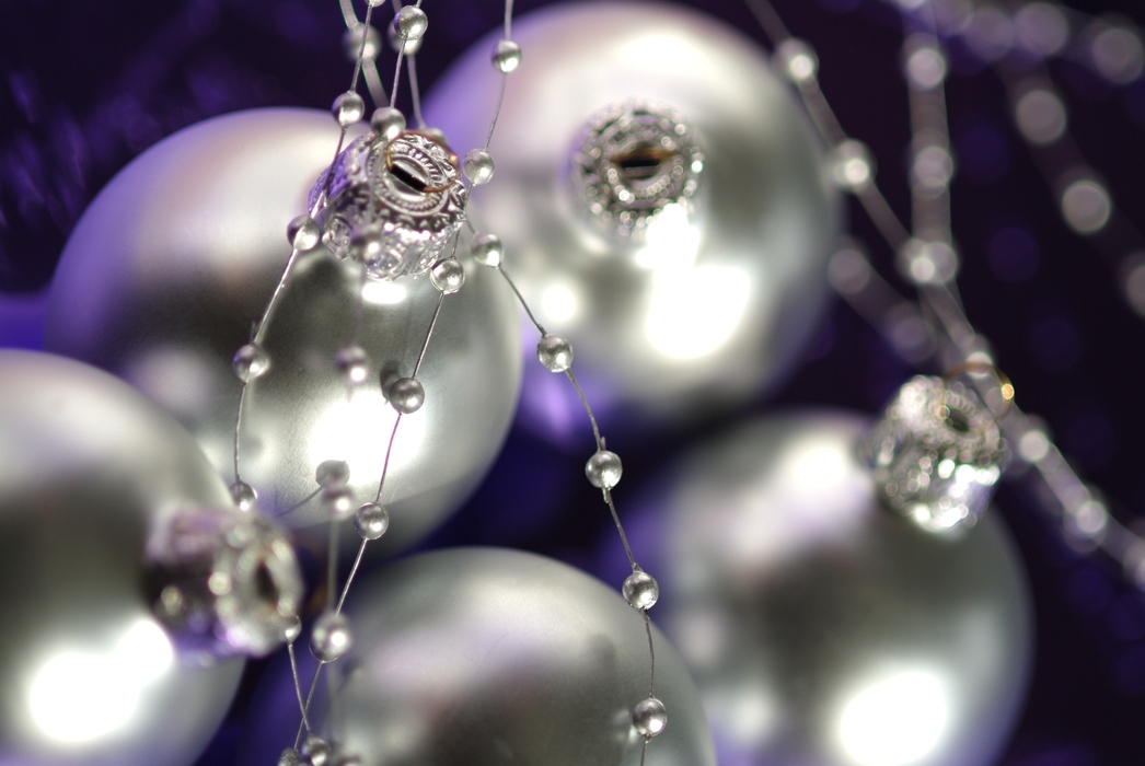 Christmas Ornaments: Silver Balls and Beads on Purple