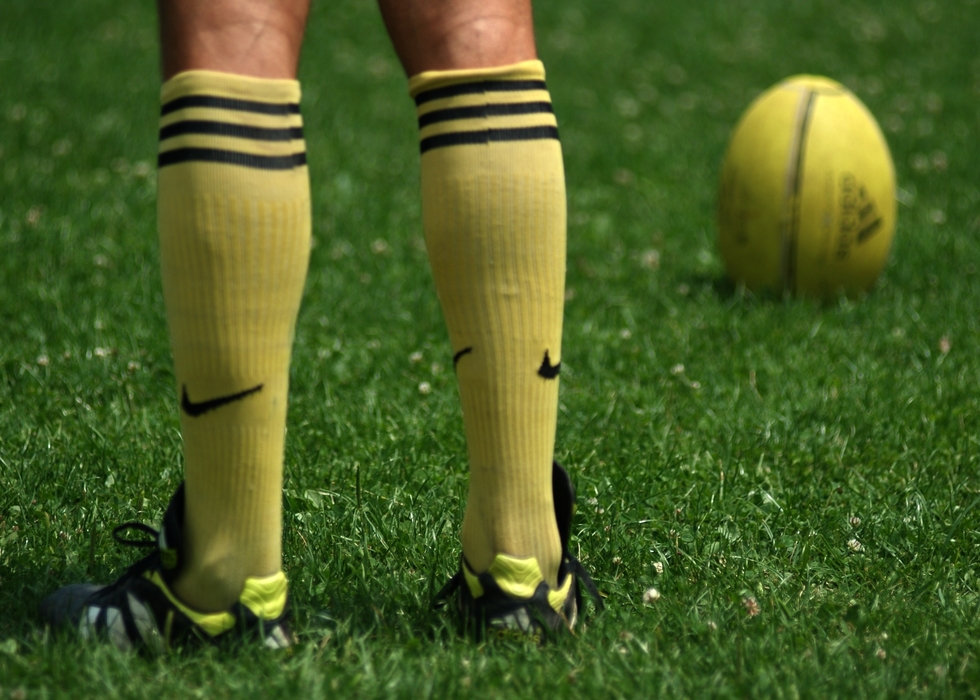 Rugby Player Gets Ready to Scrum