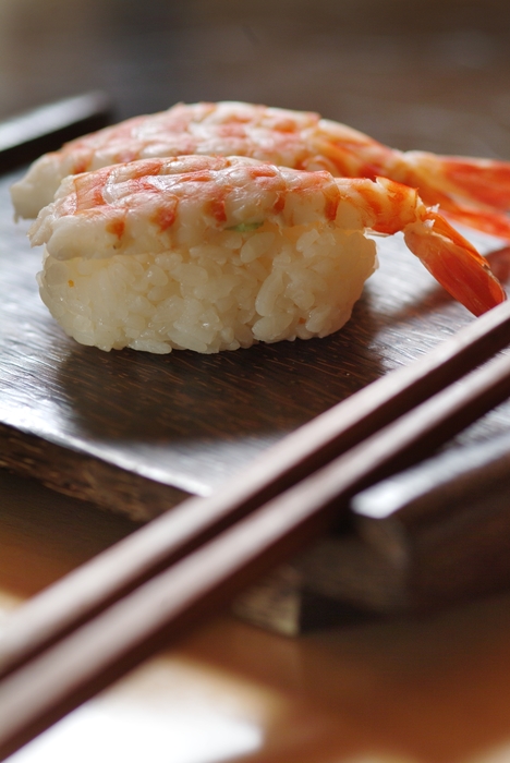 Shrimp Ebi Sushi with Chopsticks