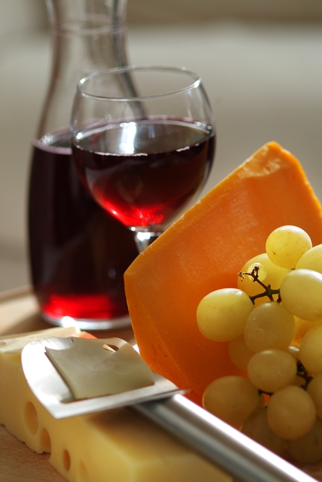 Red Wine with Fresh Cheese and Grapes