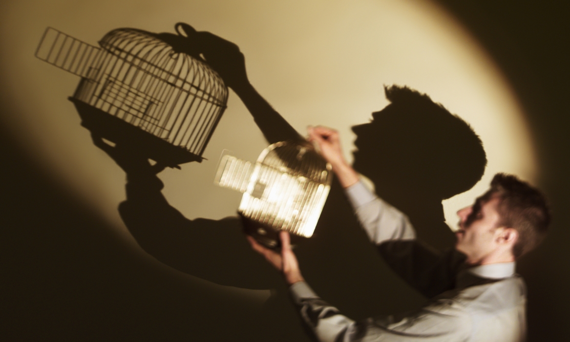 Businessman with a Bird Cage with Shadow