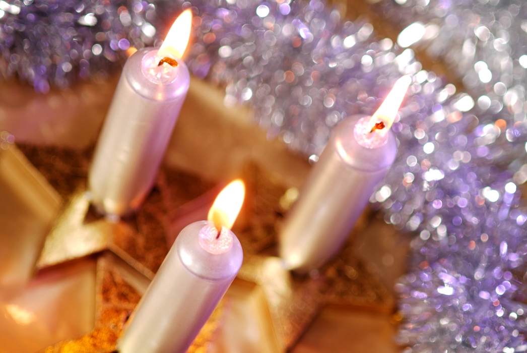 Three Christmas Candles with Flames