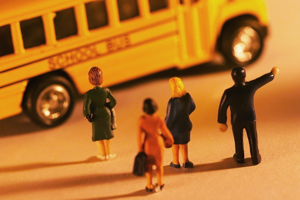 Toy People Parents Sending Children to School on Bus