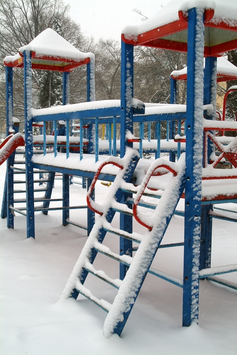 Winter Scene with Playground Equipment