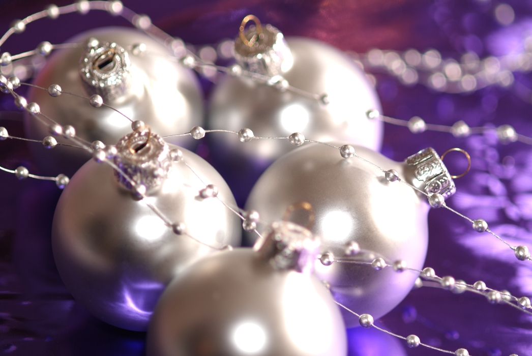 Christmas Ornaments: Silver Balls and Beads on Purple