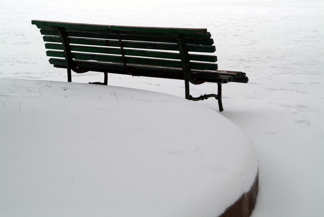 Solitary Park Bench in the Snow