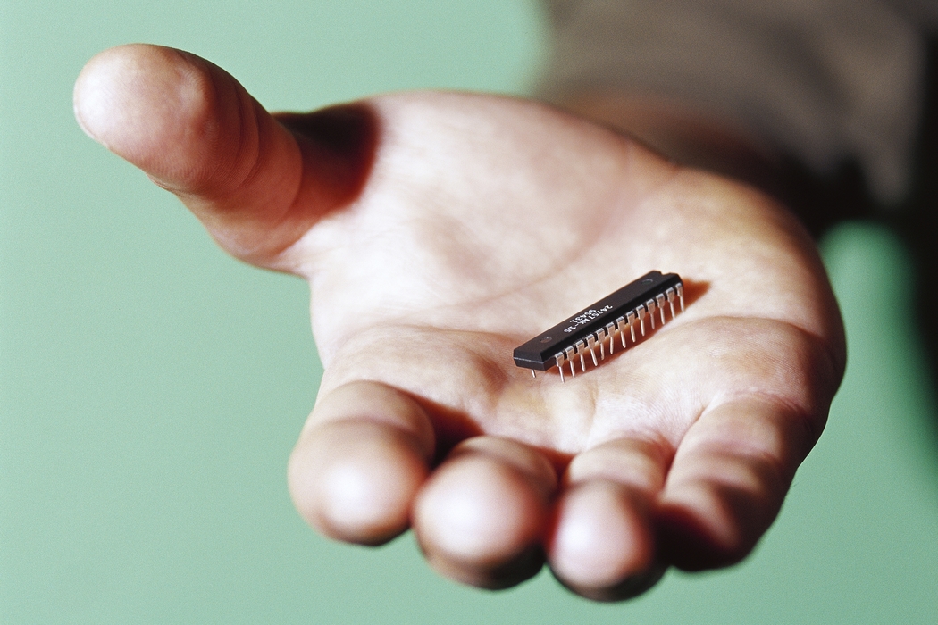 Hand Holding a Computer Chip