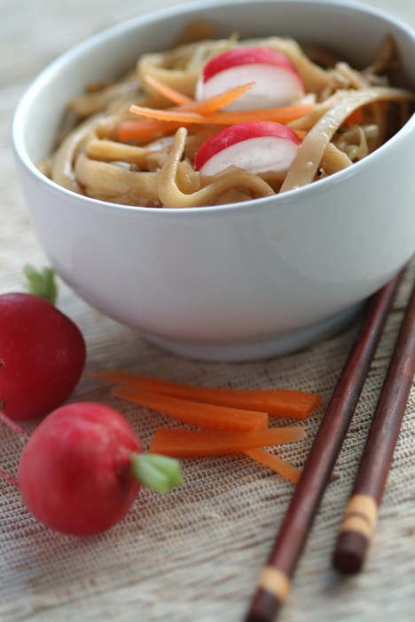 Chinese Noodles with Radish and Chopsticks