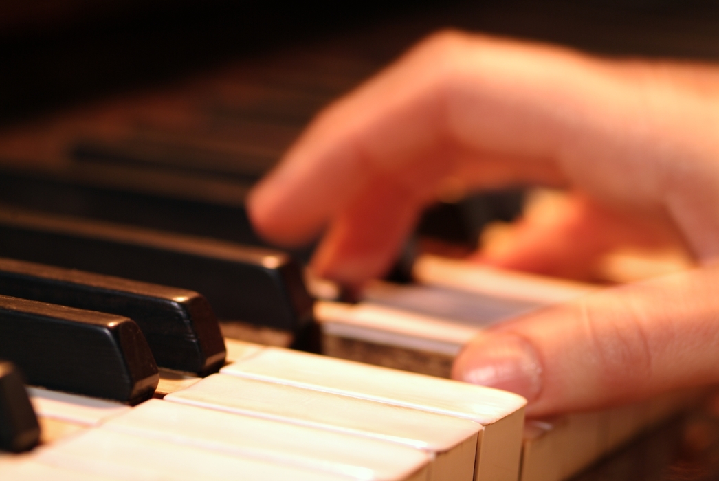 Concert Pianist in the Orchestra Close-Up Hands Playing