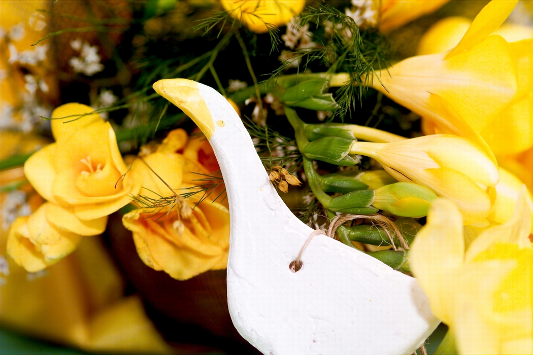 Yellow Easter Flowers with White Chicken