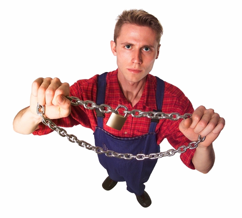 Construction Worker with Security Chain and Lock