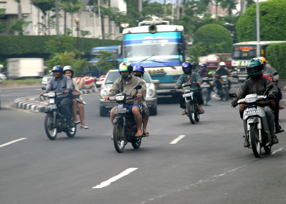 Motorcyclists in Busy Traffic, Indonesia