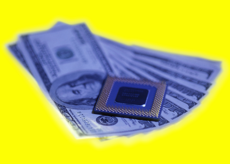 Computer Chip and Stack of Bills