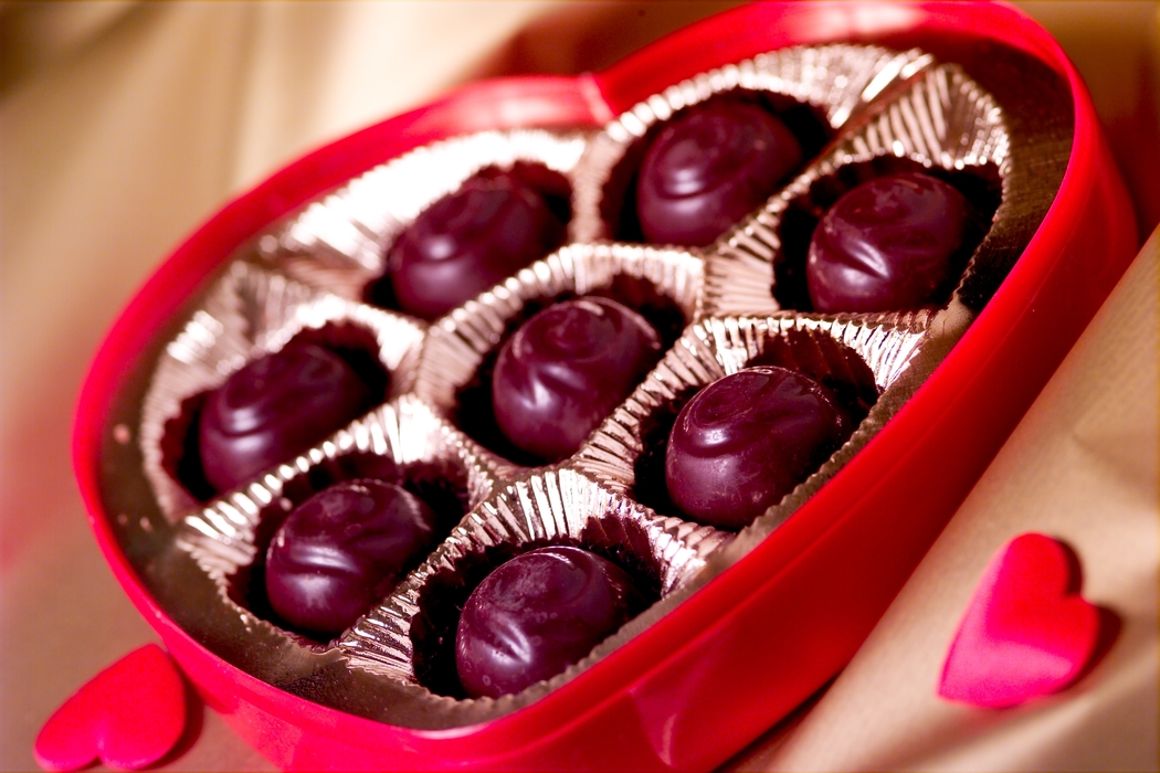 Valentines Day Chocolate Candy with Red Hearts