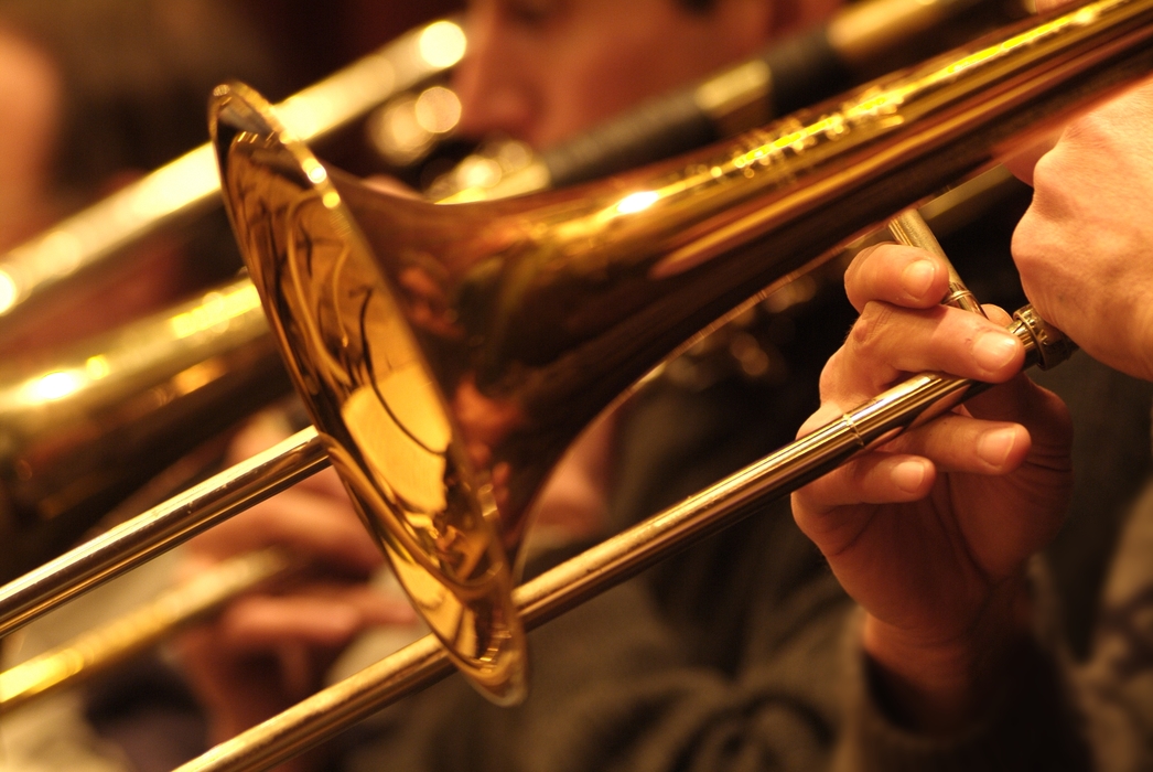 Orchestral Trombonist Hands on Slide