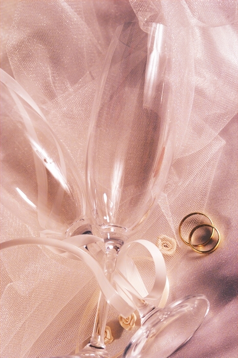 The Wedding Day:  Champagne Glasses with Wedding Rings
