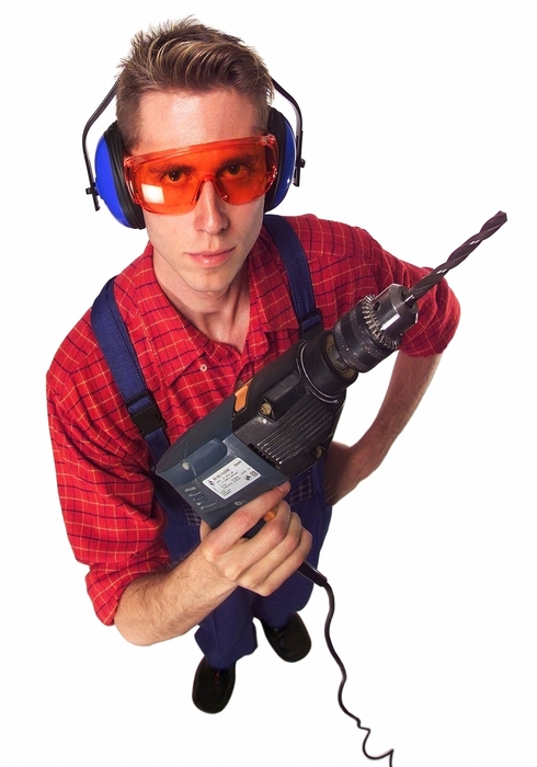 Construction Worker with Electric Drill