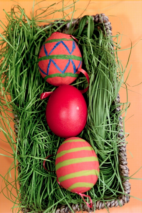 Colorfully Painted Easter Eggs in Basket