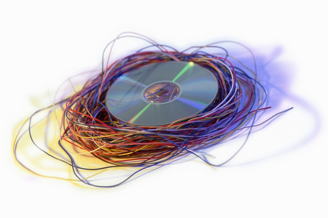 Twisted Cables with CD-ROM on Top of It