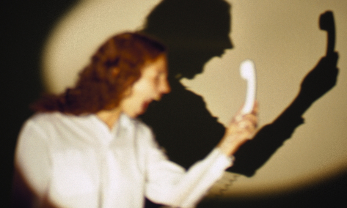 Woman Yelling Into The Phone with Shadow