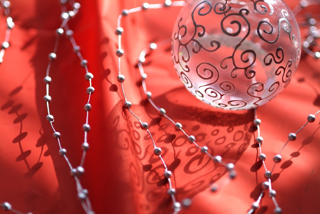 Christmas Ornaments: Silver Beads and Glass Ball