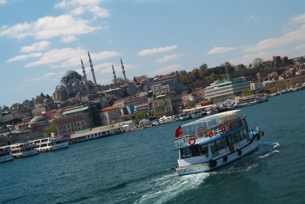 Passenger Ferry with Yeni Mosque, Istanbul, Turkey