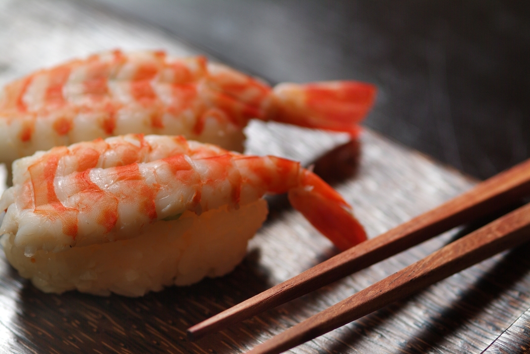 Shrimp Ebi Sushi with Chopsticks