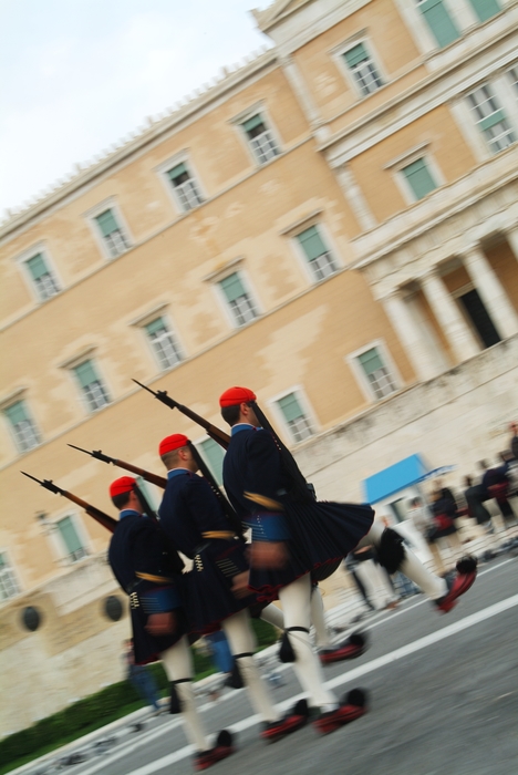 Ceremonial Guard Marching At Greek Parliament