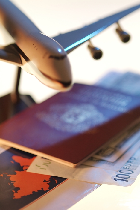 747 Model Airplane with Passport Documents