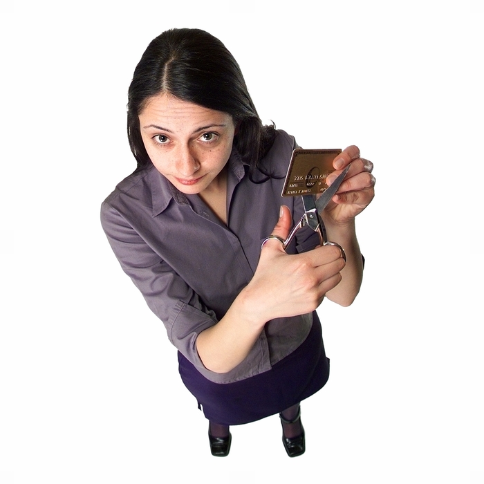 Woman Cutting Up Her Credit Cards