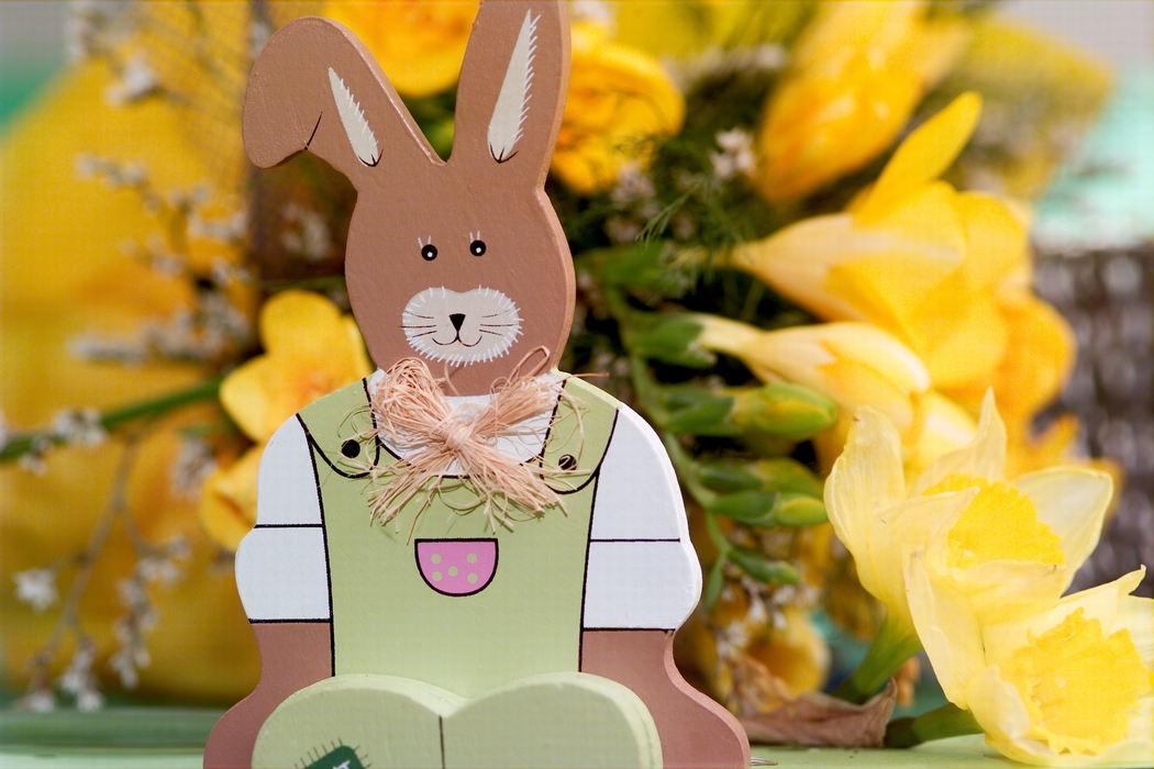 Easter Bunny with Yellow Easter Flowers