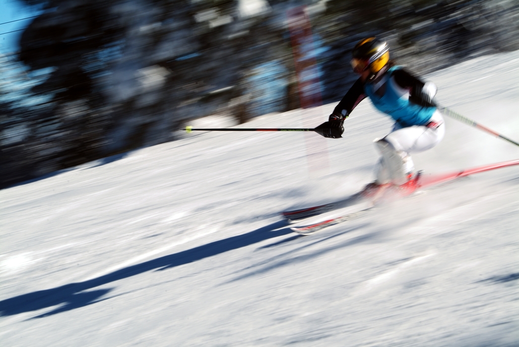 Downhill Skier Navigates a Turn During Race