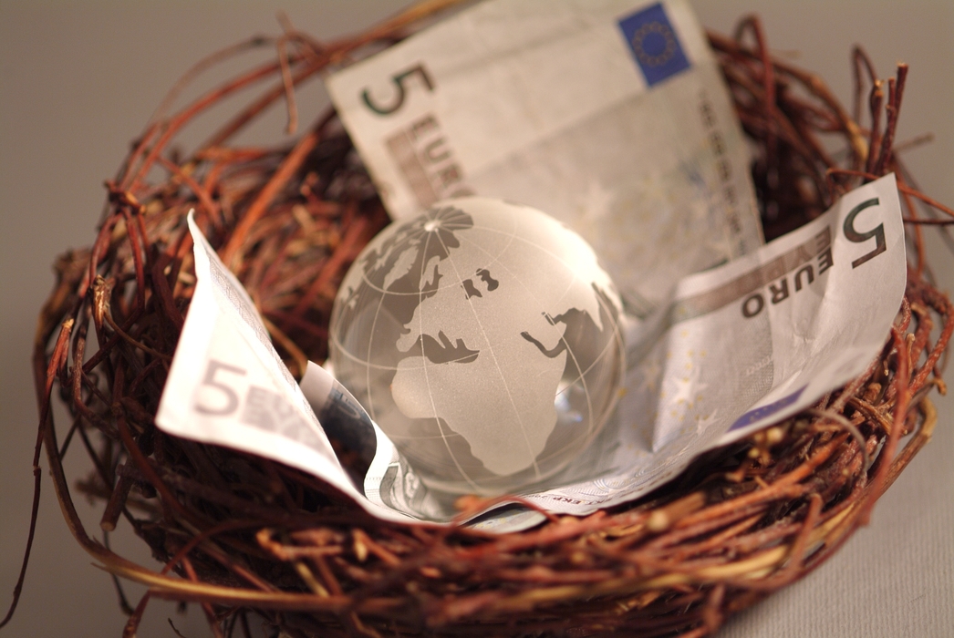 Financial Concept Money in a Nest with World Globe