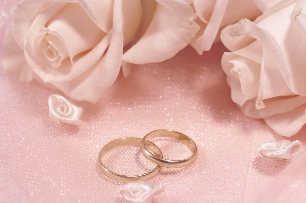 The Wedding Day:  Wedding Rings with White Roses