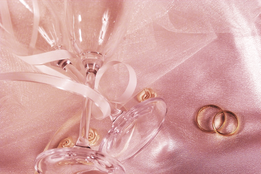The Wedding Day:  Champagne Glasses with Wedding Rings