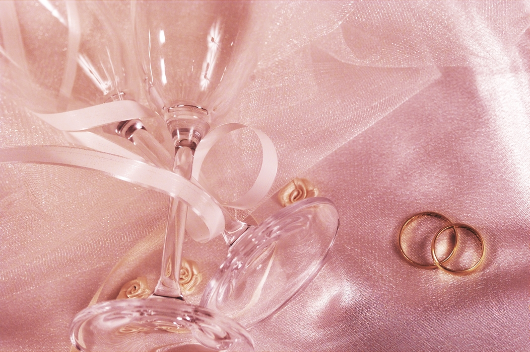 The Wedding Day:  Champagne Glasses with Wedding Rings