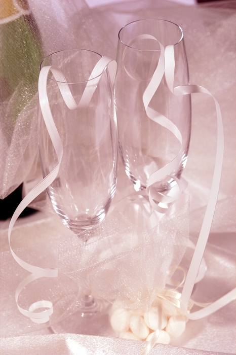 The Wedding Day:  Champagne Glasses with Ribbons